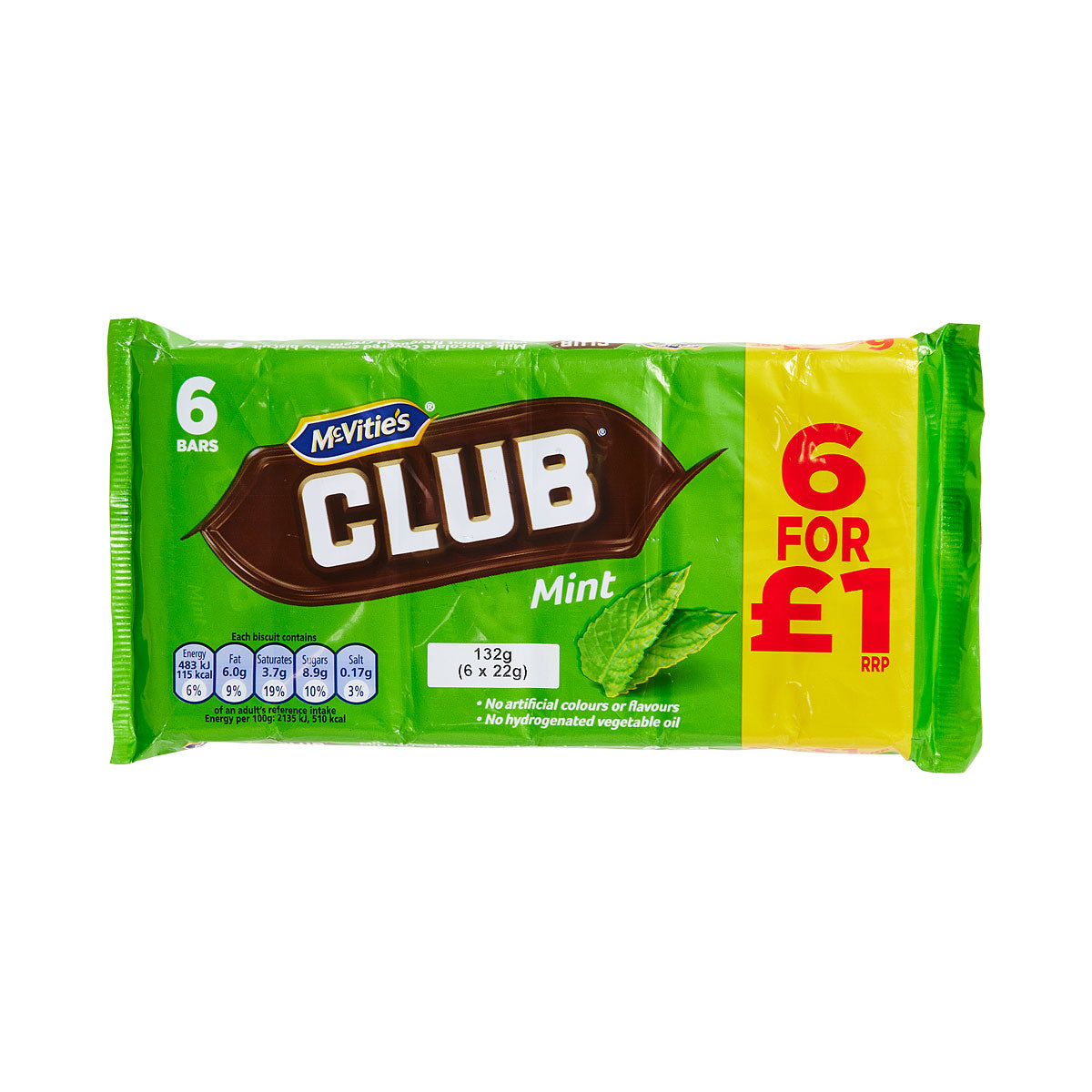 Mcvities Club Mint Chocolate 6Pk 132g