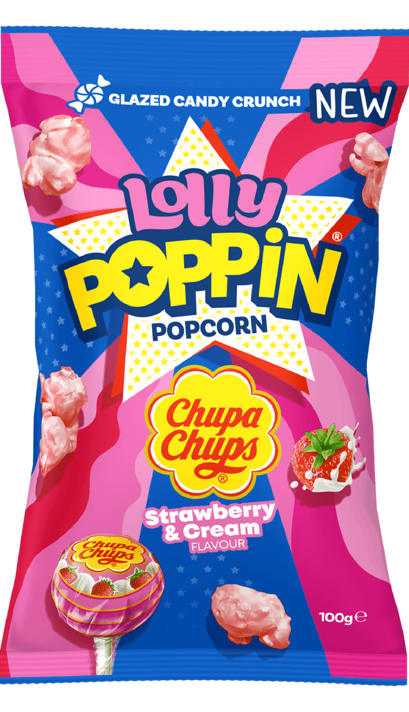 Lolly poppin popcorn chupa chups strawberry & cream 100g