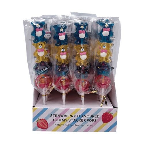 Strawberry Flavoured Bears Gummy Stacker Pops 45g