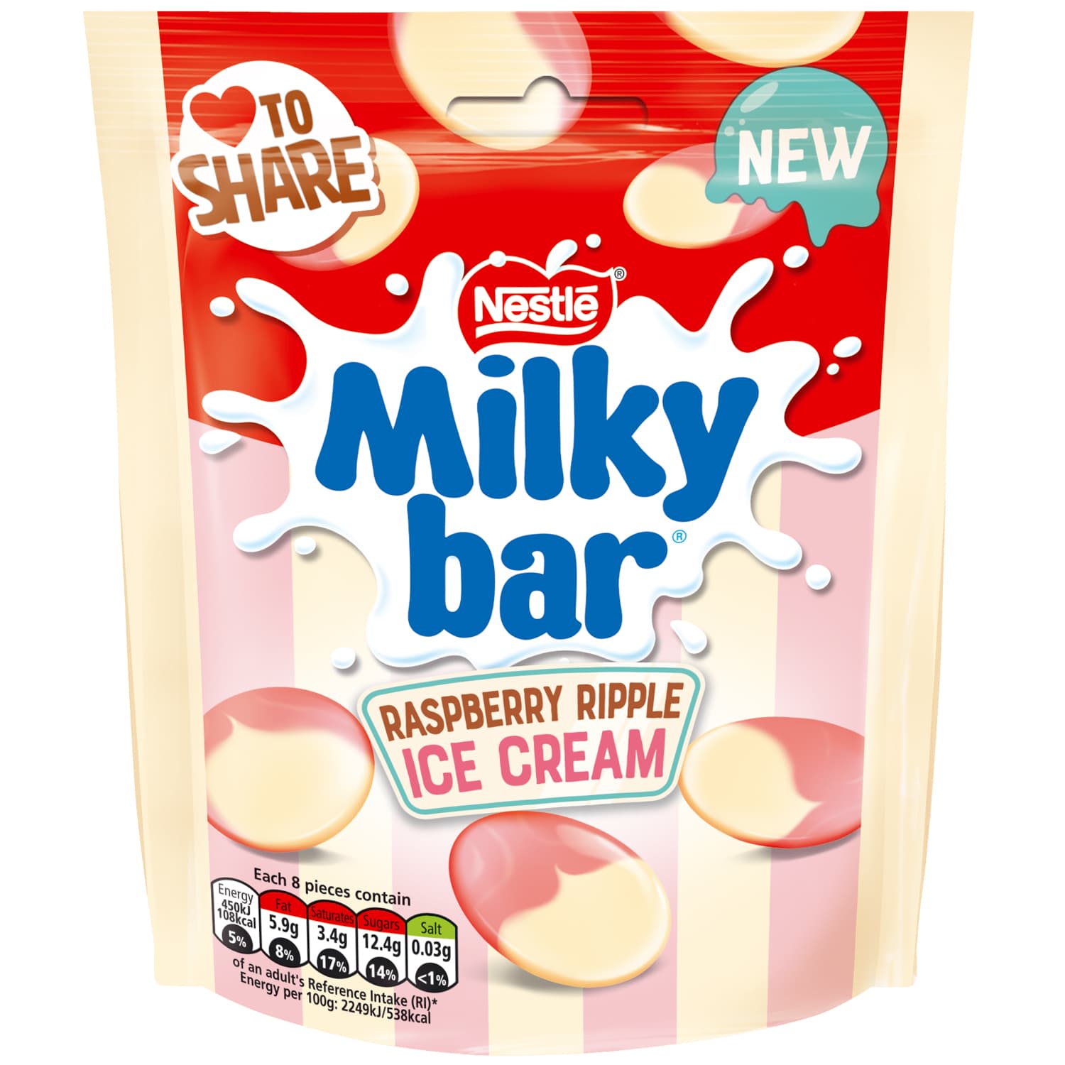 NESTLE Milkybar Raspberry Ripple Ice Cream Pouch 95g