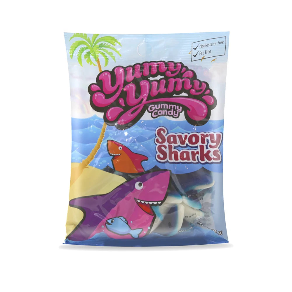 Yummy Yummy Gummy Candy Savoury Sharks Black Berry 128g