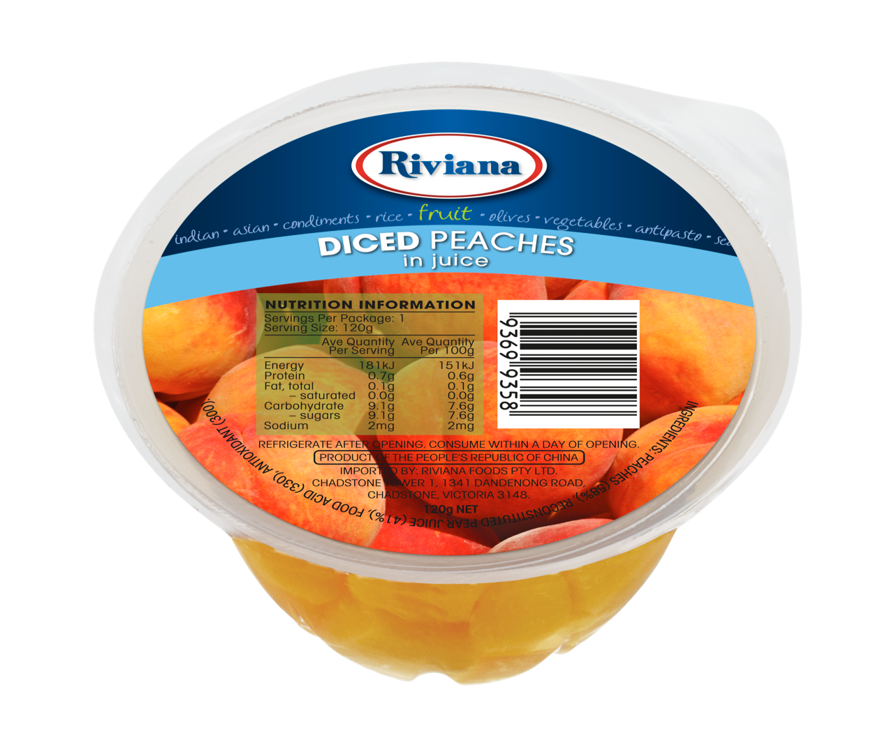 Riviana Peaches Diced Cups in Juice 120g