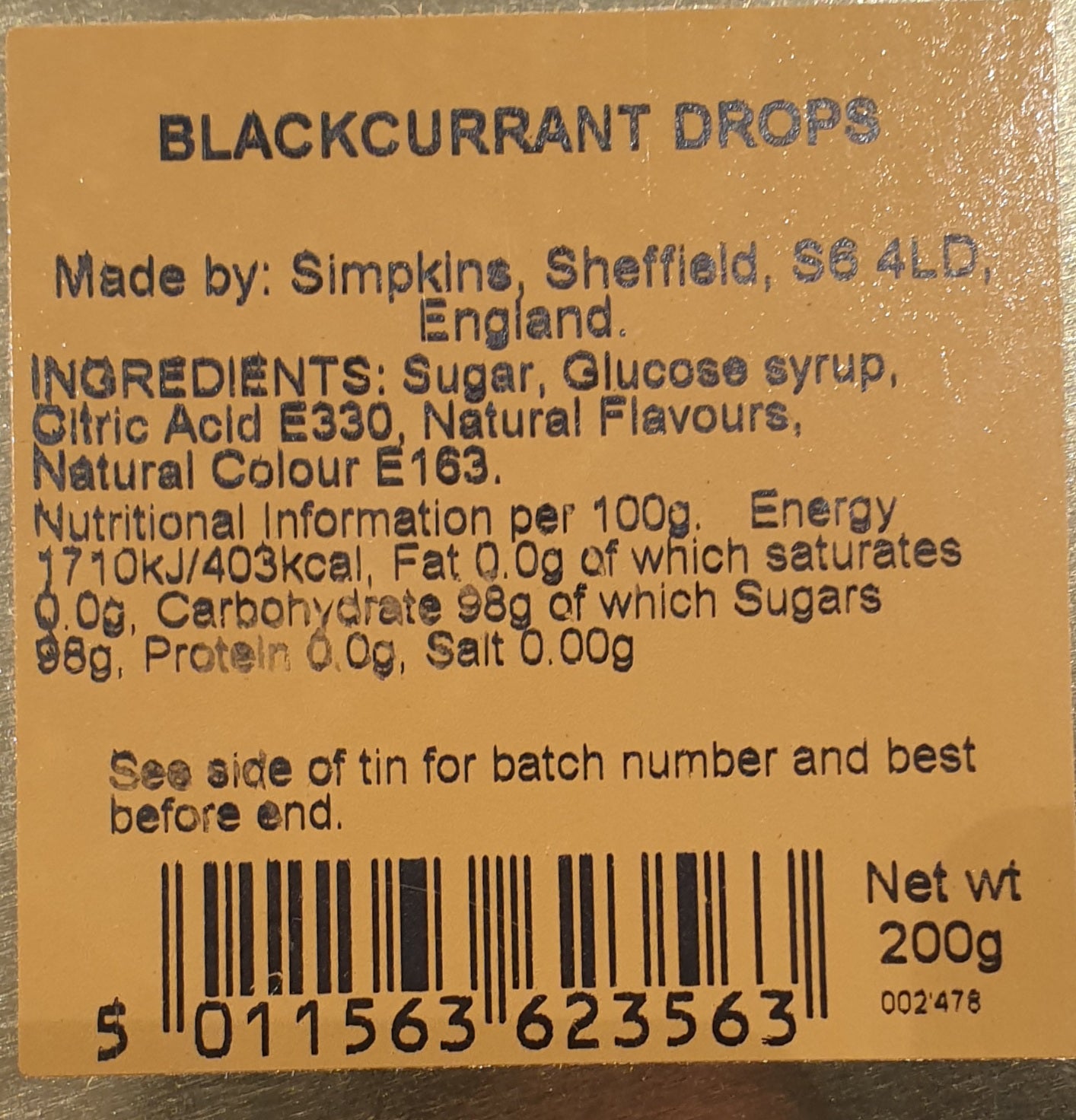 SIMPKINS Blackcurrant Drops 200g