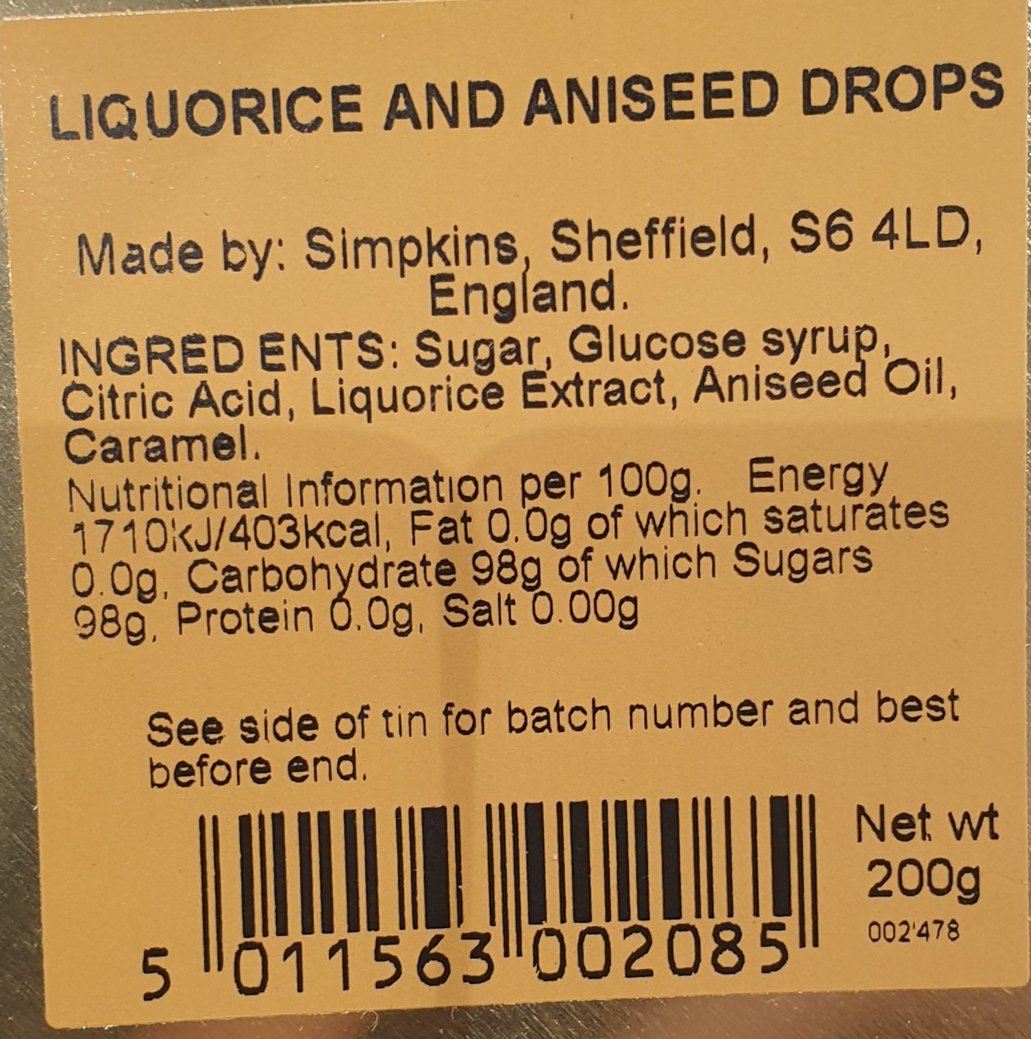 SIMPKINS Liquorice & Aniseed Drops 200g