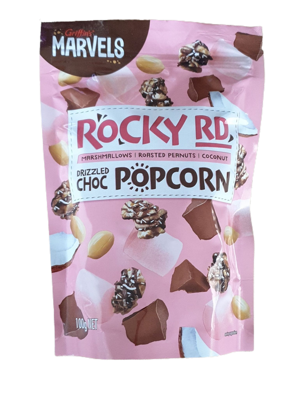 Marvels rocky rd drizzled choc popcorn 100g