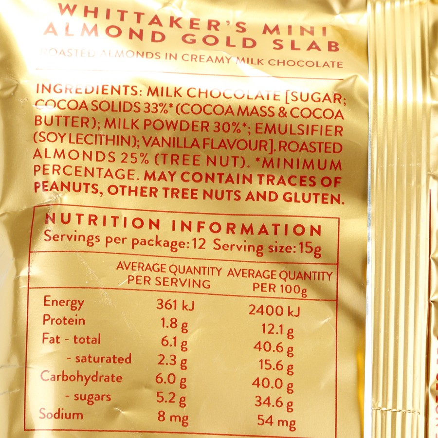 WHITTAKERS Almond Gold Slabs 12 Pack 180g