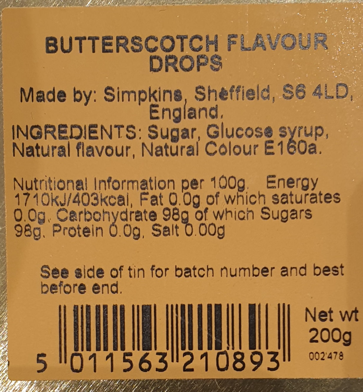 SIMPKINS Butterscotch Flavoured  Drops 200g