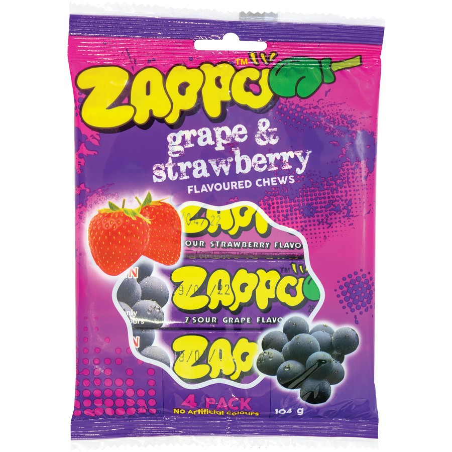 ZAPPO Grape & Strawberry Flavoured Chews 4 pack 104g