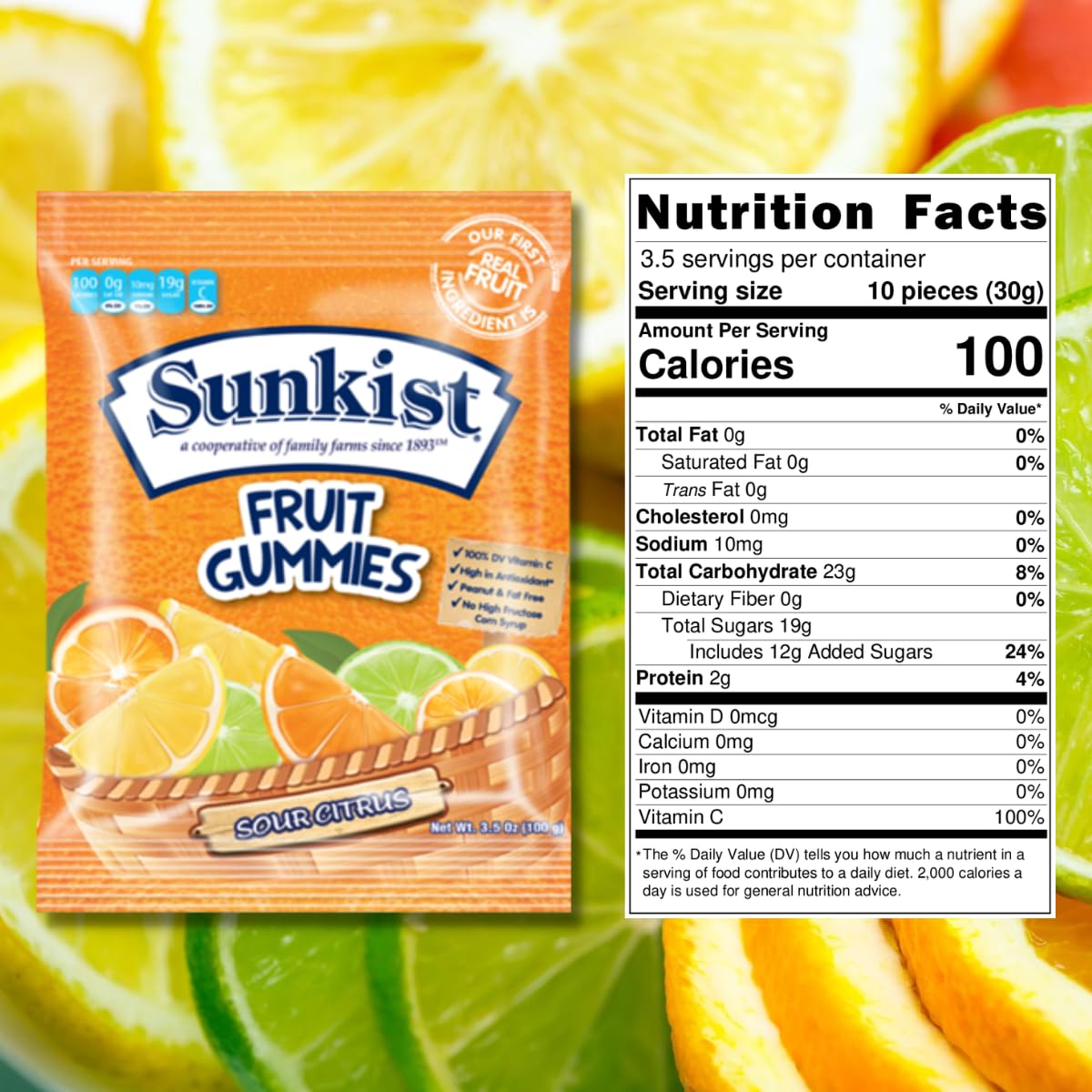 Sunkist Fruit Gummies Sour Citrus 100g