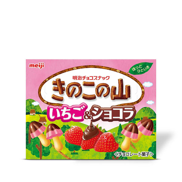 Meiji Kinoko No Yama Strawberry Chocolate Biscuit Cookies 74g