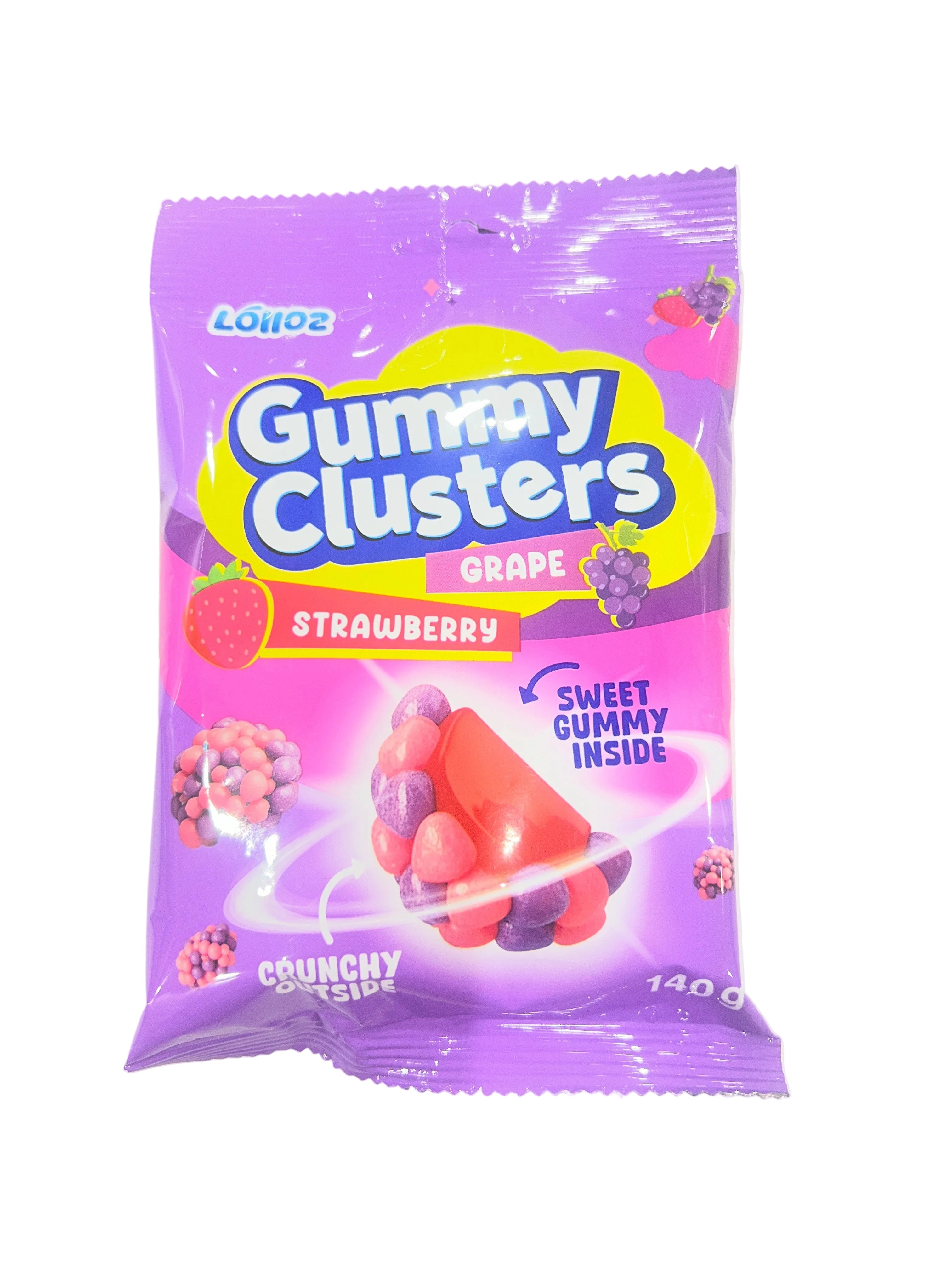 Lolloz Gummy Clusters Grape Strawberry 140g