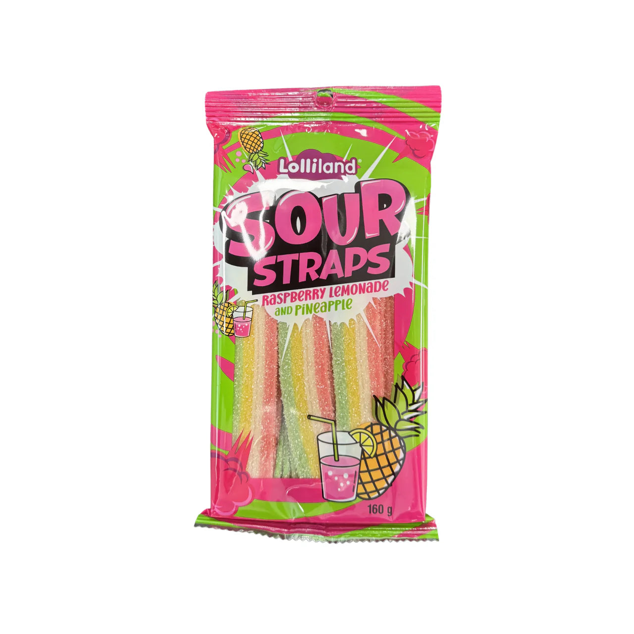 Lolliland Sour Straps Raspberry Lemonade Pineapple 160g