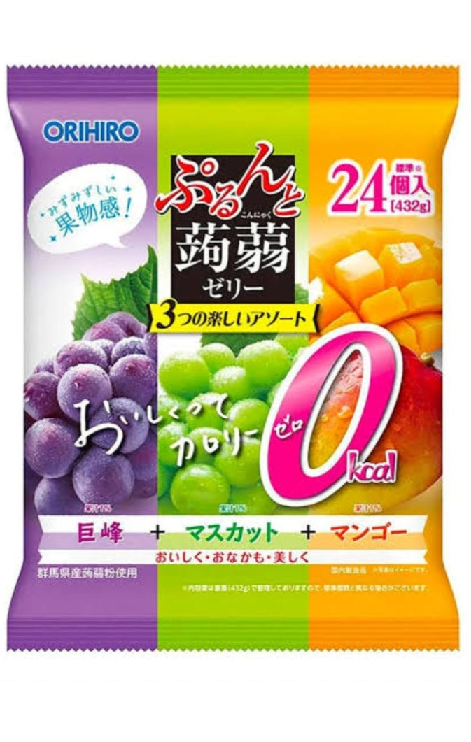 Orihiro 24 Jelly Pouch Pack Grape + Muscat + Mango 432g