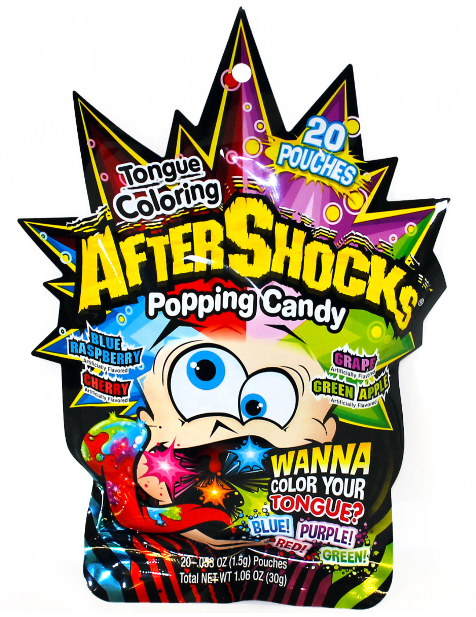 AFTERSHOCKS Tongue Coloring Popping Candy 20 Pouches 30g