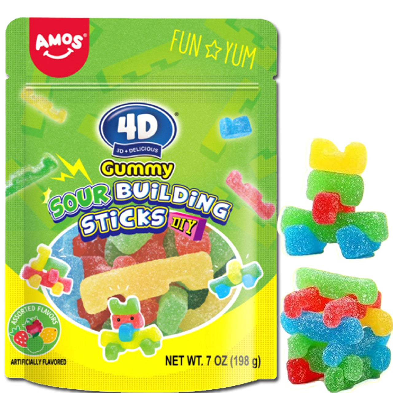 AMOS 4D Gummy Sour Building Sticks DIY 198g