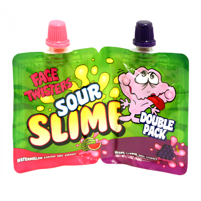 Face Twisters Sour Slime Liquid Gel Candy orange & lemon Double Pack 40g