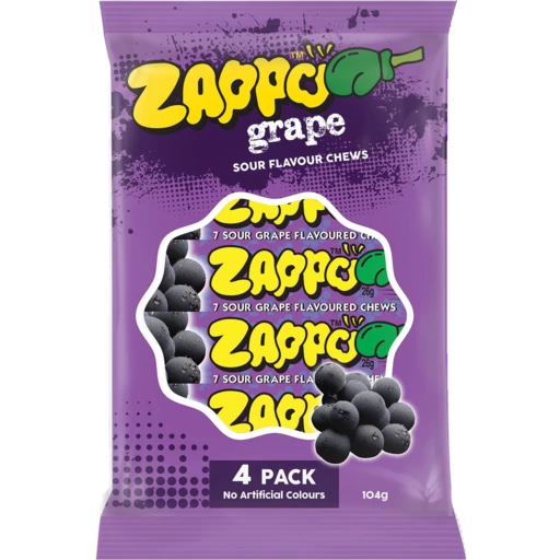 ZAPPO Grape Sour Flavour Chews 4 pack 104g