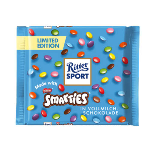 RITTER SPORT LIMITED EDITION SMARTIES IN MILK CHOCOLATE 100g bb13/8/25
