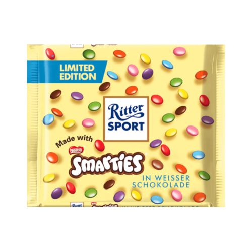 RITTER SPORT LIMITED EDITION SMARTIES IN WHITE CHOCOLATE 100g bb 21/8/25