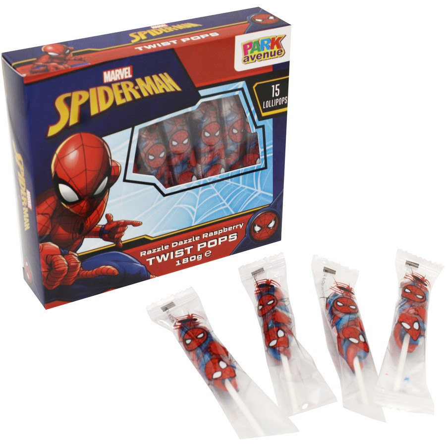 Spider-Man Razzle Dazzle Raspberry Twist Pops 15 Lollipops 180g