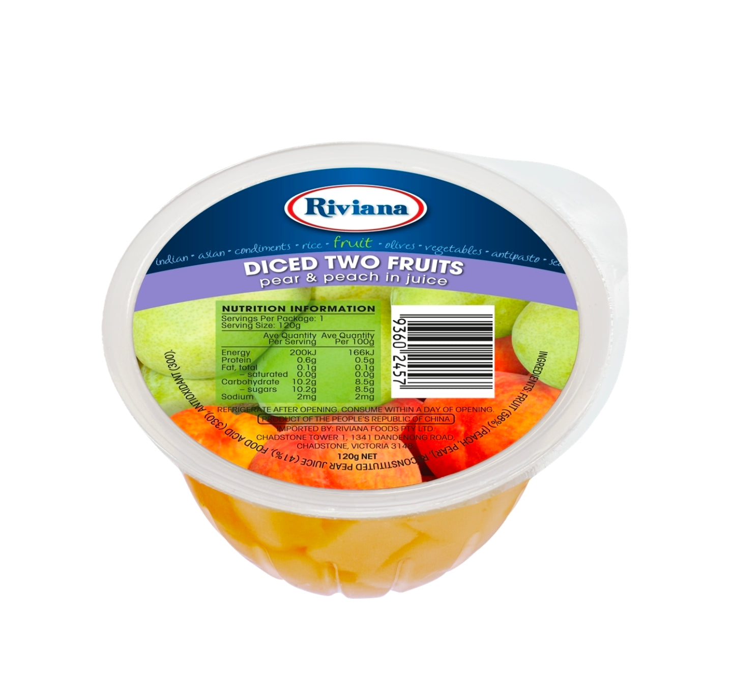 Riviana Diced Two Fruits Pear & Peach 120g