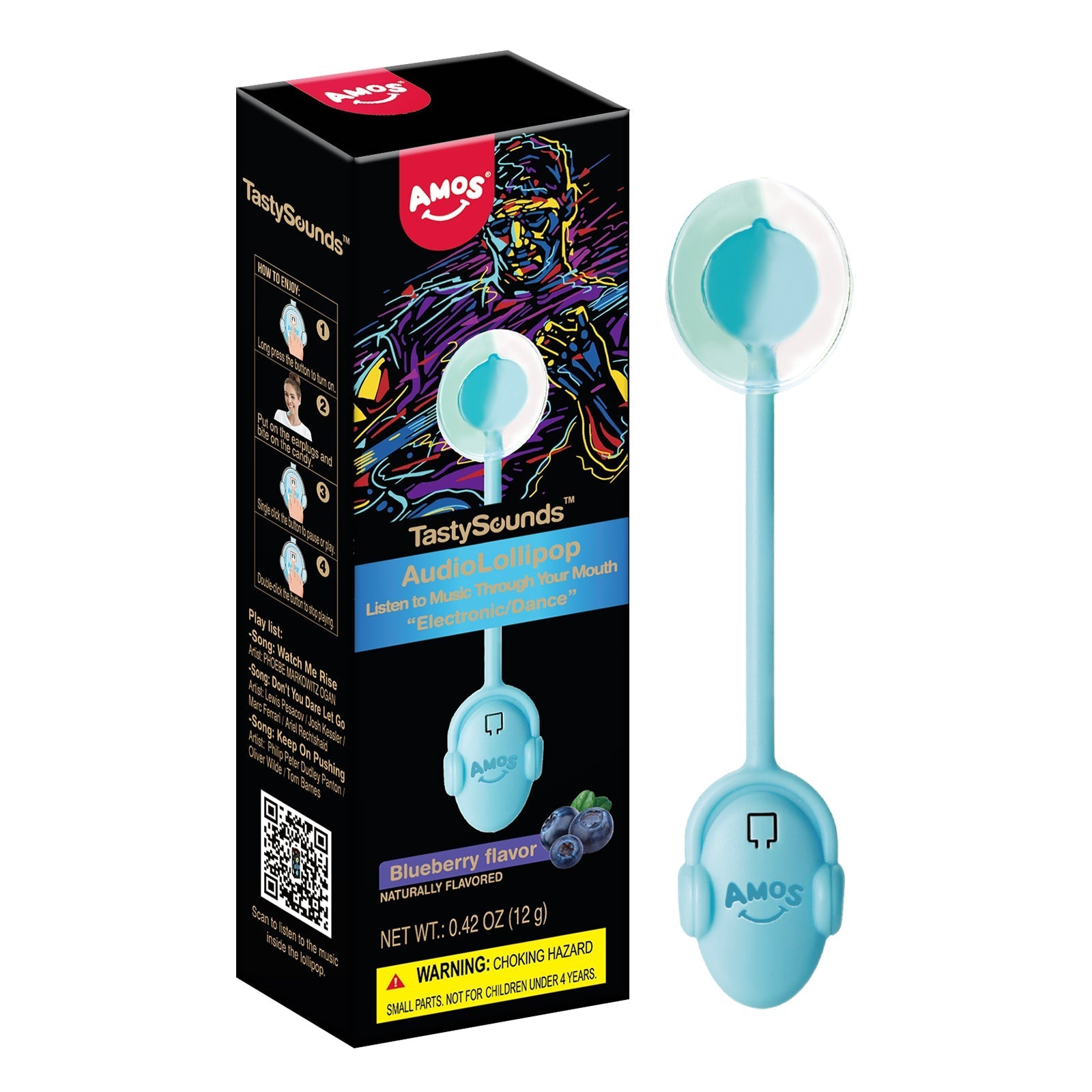 Amos Tasty Sounds Audio Lollipop Blueberry Flavour 12g