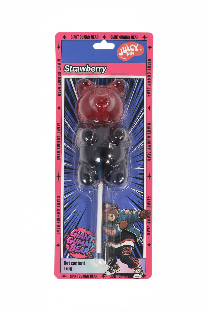 Juicy Jelly Giant Gummy Bear Pop Strawberry 100g