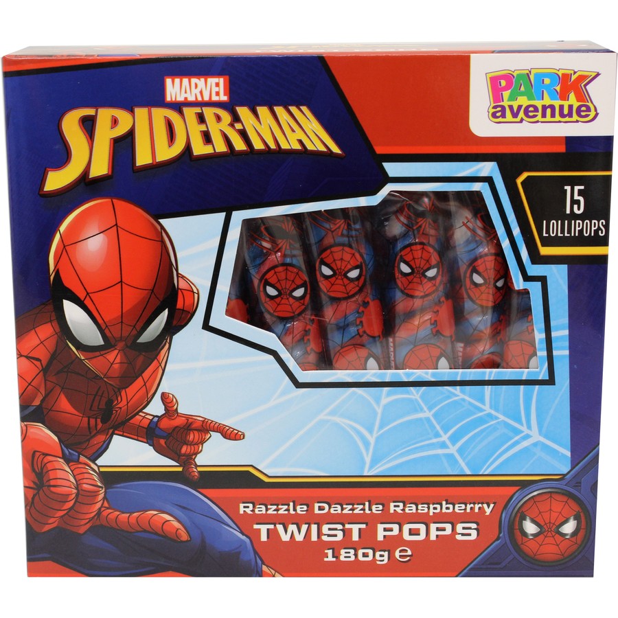Spider-Man Razzle Dazzle Raspberry Twist Pops 15 Lollipops 180g