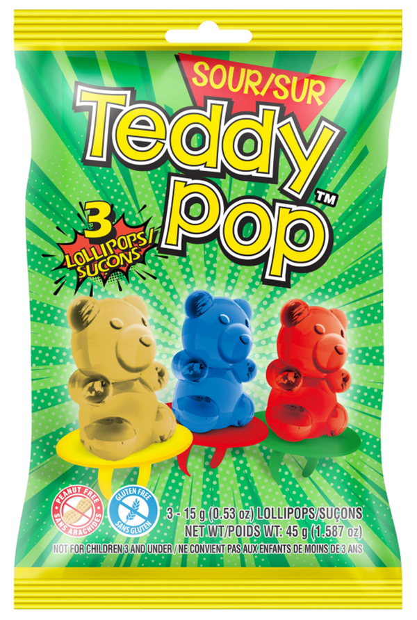 TEDDY POP Ring Lollipop sour 3 count