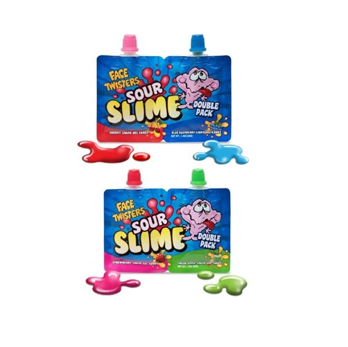 Face Twisters Sour Slime Liquid Gel Candy Double Pack Strawberry & green apple 40g