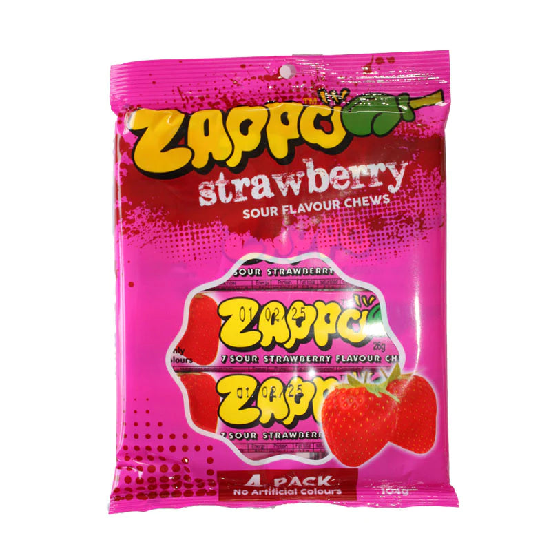 ZAPPO Strawberry Sour Flavour Chews 4 pack 104g