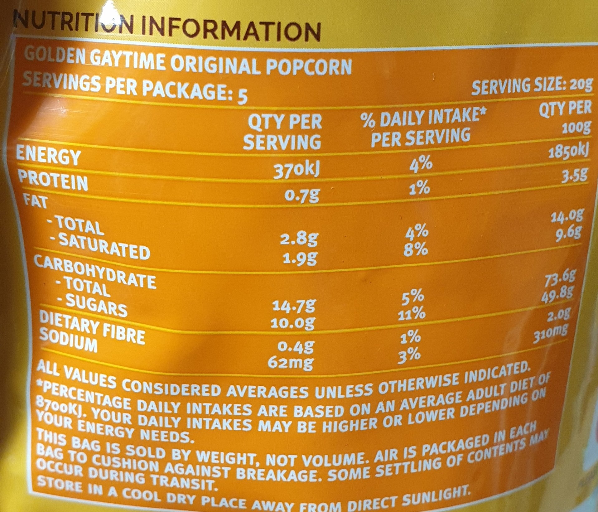 Marvels Golden Gaytime Popcorn 100g