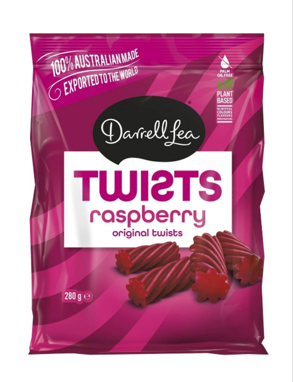 Darrell Lea Raspberry Original Twists 280g