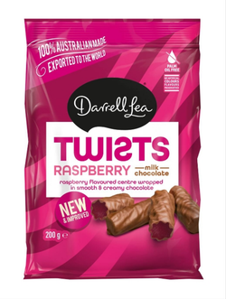 Darrell Lea Raspberry Milk Chocolate Twists 200g