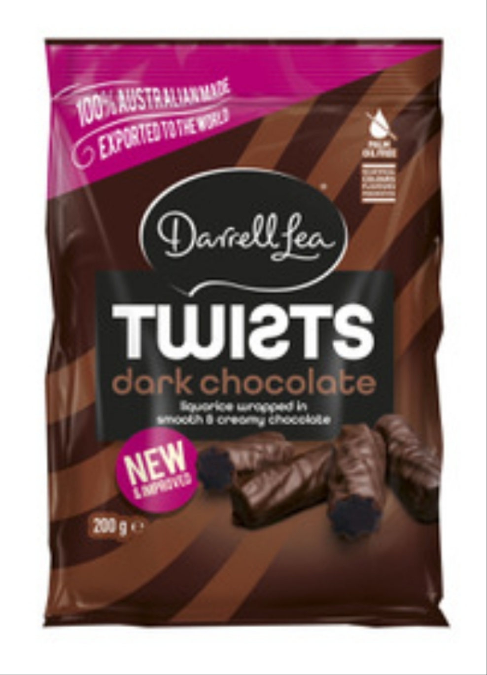 Darrell Lea Dark Chocolate Liquorice Twists 200g